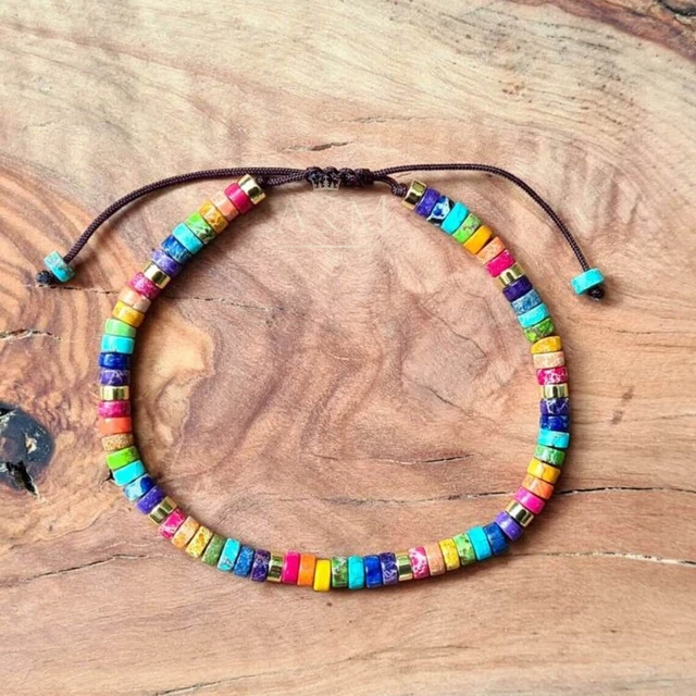 Dainty Multi coloured Bracelet Imperial Jasper beads Dainty Minimalist band Gift