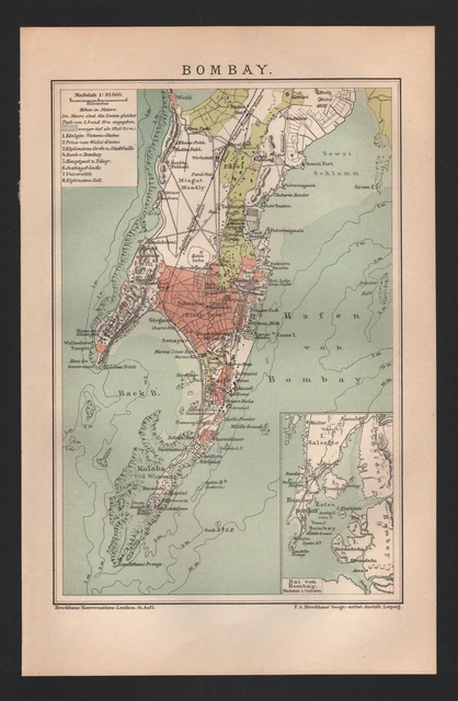 Landkarte map 1896: BOMBAY. Indien Asien