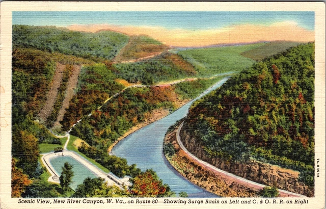 River Canyon WV- West Virginia, Aerial Scenic View, Vintage Postcard