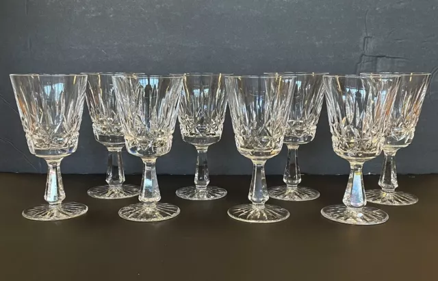 8 Waterford Irish Crystal Lismore Footed Water Glasses Wine Goblets