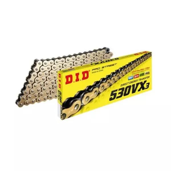 DID Heavy Duty Performance X-Ring Gold Motorcycle Chain 530VX 530 VX 110 L LINKS