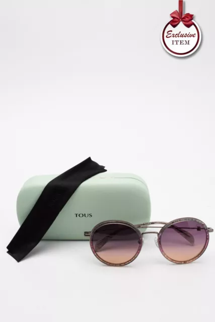 RRP €159 TOUS occhiali da sole rotondi ponte singolo sfumati motivo marmo