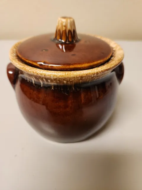 Vintage Hull USA Oven Proof Pottery Brown Drip Glaze Sugar Bowl/ Bean Pot w/Lid