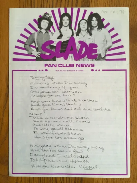 Slade Fan Club Newsletter 1974 April May