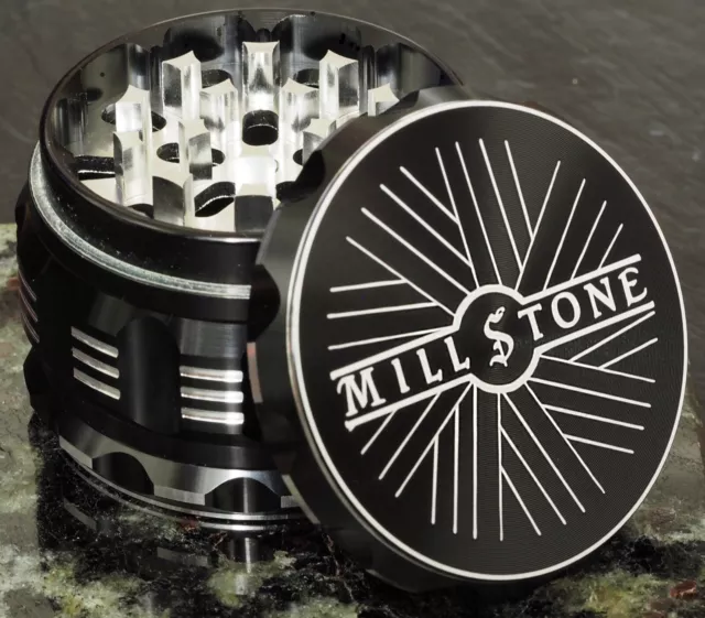 Millstone Herb Tobacco Grinder 4-Piece Large Metal 2.5 inch Magnetic Smoke Black 2