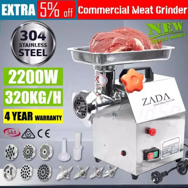 2200W 2HP Commercial Meat Mincer Electric Grinder Sausage Maker Filler 300Kg/H