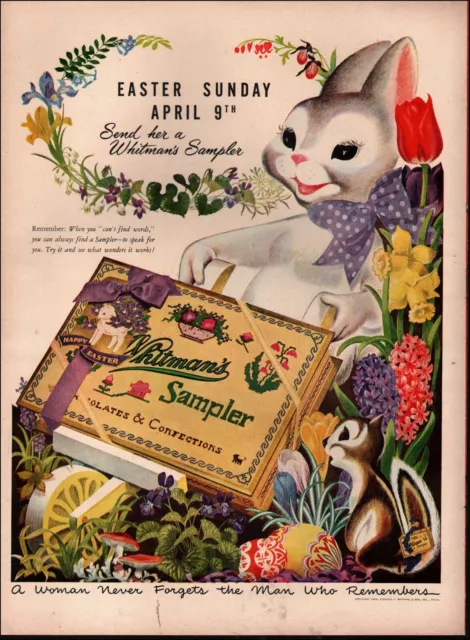 1950 Vintage ad Whitman's Sampler Easter Art Rabbit Eggs Flowers RARE 02/22/23