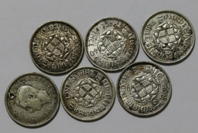 Uk Gb 3 Pence 1939 - 1942 - 6 Coins Some High Grade B40 Eee6