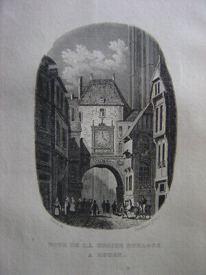 ROUEN LA GROSSE HORLOGE GRAVURE ANCIENNE 19e HELIOGRAVURE DE DUJARDIN 