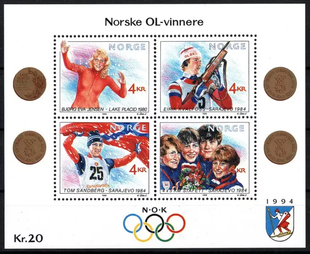 Norwegen - Olymp. Winterspiele Lillehammer Bl. 12 postfrisch 1989 Mi. 1027-1030