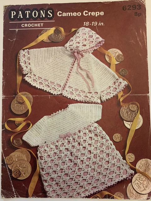 Juego de ganchillo para niños pequeños Patons 6293. Patrón de crochet usado de 18"" a 19"" vintage.