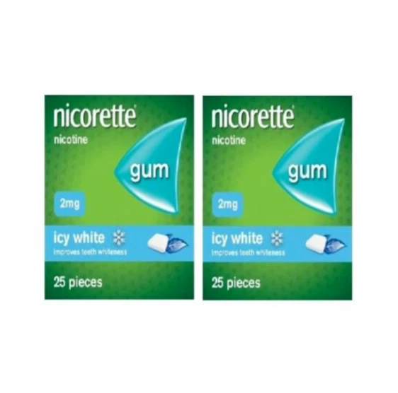 2 x Nicorette Kaugummi eisweiß (2 mg) 25 Stück pro Packung (50 Stück)