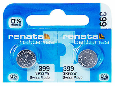 2 X Renata 399 Pile Batterie Horloge Mercury Gratuit Argent Oxide SR927W 1.55V