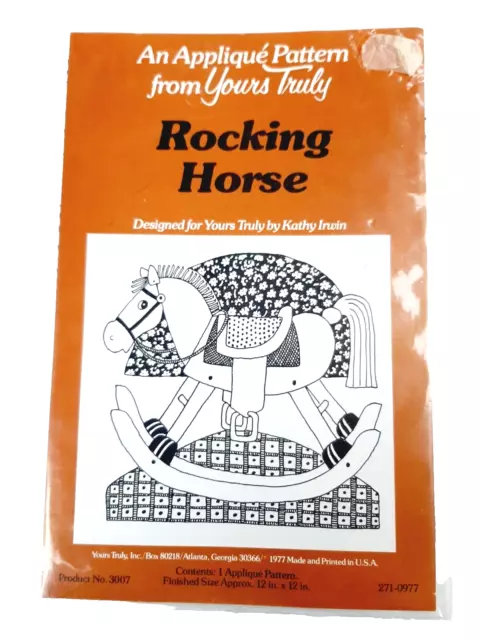 Vintage 1977 Rocking Horse Applique Pattern Yours Truly No. 3007