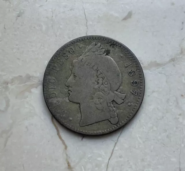 1897 Dominican Republic 1/2 Half Peso - Silver