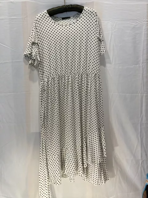 levaca Womens Polka Dots Casual Flowy Ruffle Midi Work Casual Dress White XL