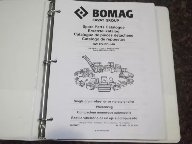 Bomag Bw 124 Pdh-40 Single Drum Vibratory Roller Parts Catalog Book Manual