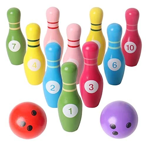 Color Wooden Digital Bowling Toy, Suitable for Indoor and Outdoor Sports