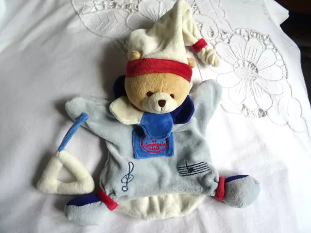 Doudou Ours Marionnette Doudou Et Compagnie  Triangle Cle De Sol  Bleu Creme