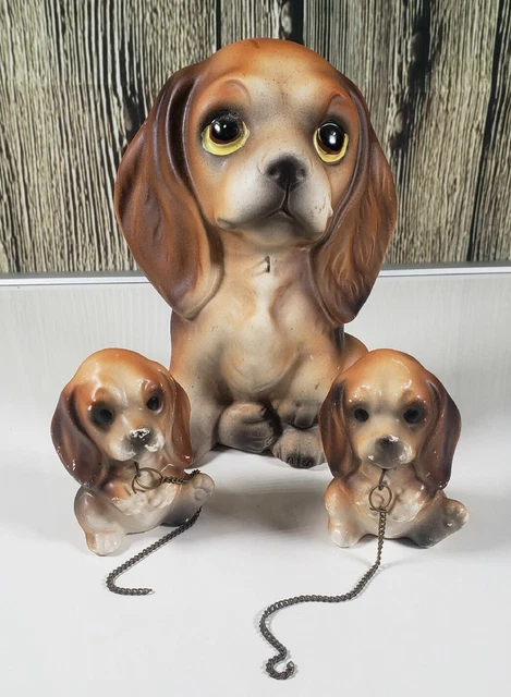 VTG Big Eye Cocker Spaniel Dog Ardco Leashed Puppies Japan Foil Sticker MCM READ