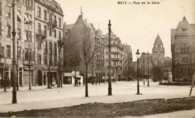 France Metz - Rue de La Gare Vieux Sépia Carte Postale