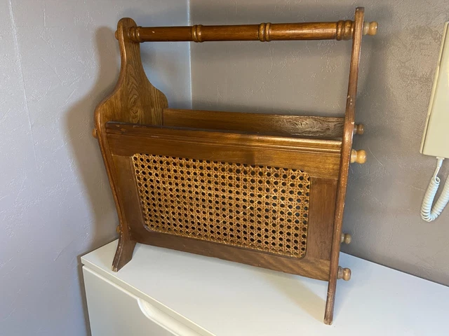 Porte-revues Ancien En Bois Et Cuivre – Scène Champêtre – Déco Vintage