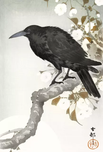A Crow and Full Moon Ohara Koson Japanese Print Poster Wall Art Picture A3 A4
