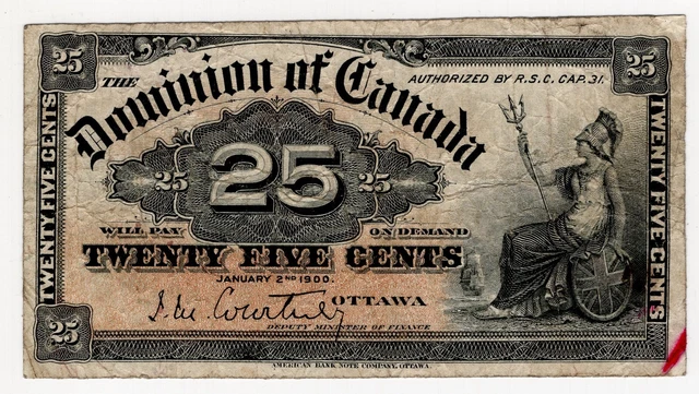 1900 Dominion Of Canada Twenty Five 25 Cent Shinplaster Bank Note Courtney