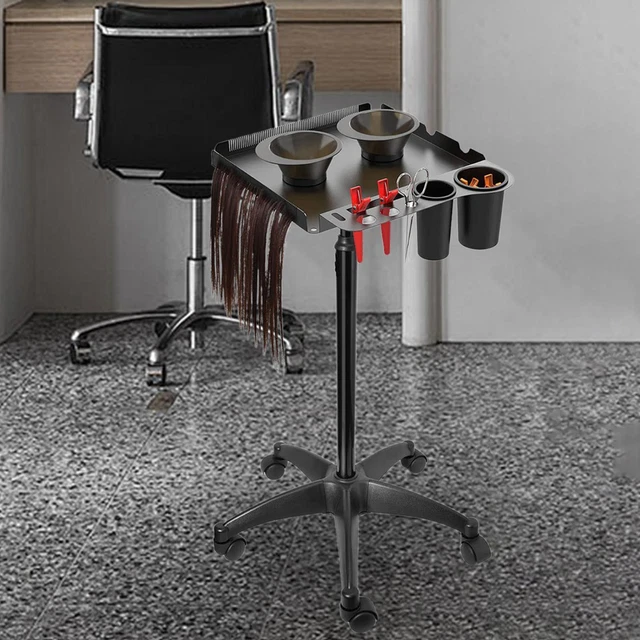 Plateau Roulant Aluminium Coiffure - Hauteur Réglable - Pour Salon Coiffure Médical - 45x33x65cm