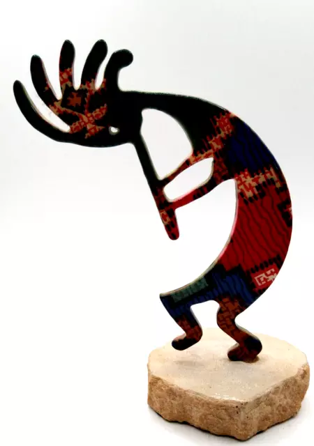 Vintage Lazzart Petroglyph Kokopelli Metal Statue Colorful Figure