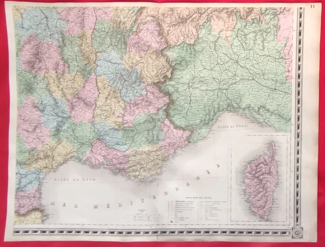 GRANDE CARTE DE FRANCE Sud Est et CORSE Atlas ANDRIVEAU GOUJON 1866