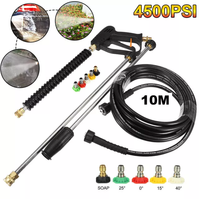 4500PSI High Pressure Spray Gun Wand Lance & 10M Water Washer Hose w/ Nozzle