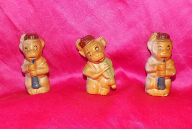 🌈 Vintage Set Of Three Musician Monkey Chimpanzee Ape 2.5" Porcelain Figurine