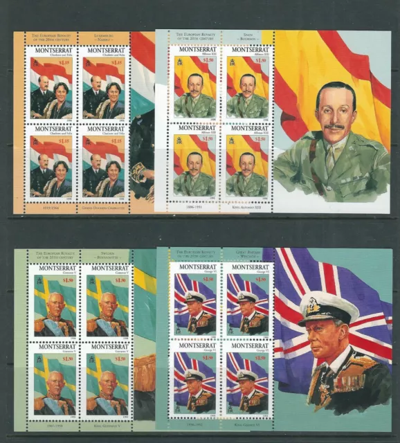 MONTSERRAT 1998 ROYALTY, GEORGE VI, GUSTAVUS V, ALFONSO XIII VF MNH sheetlets