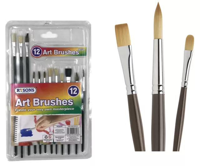 ARTIST PAINT BRUSH SETS Small/Large Wooden Acrylic/Oil/Watercolour Thin  Thick 12