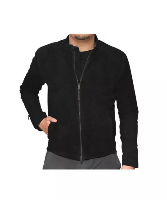 MENS BLACK SUEDE Leather Jacket. 2023 Real Soft Genuine Sheepskin ...
