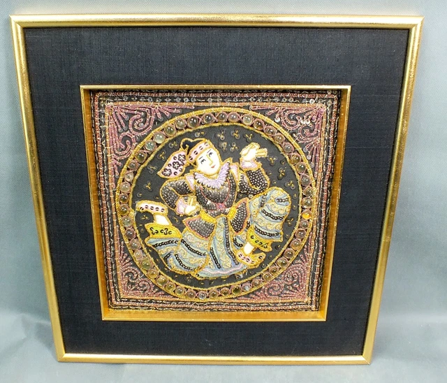 Vintage BURMESE KALAGA Embroidered TAPESTRY Framed BEADED SEQUINED Art Lot A
