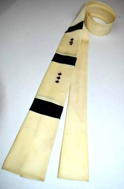 Neck Tie VTG 50s 60s Square End Ivory w Black Bands Crown Design Tie 51" x 2.25"