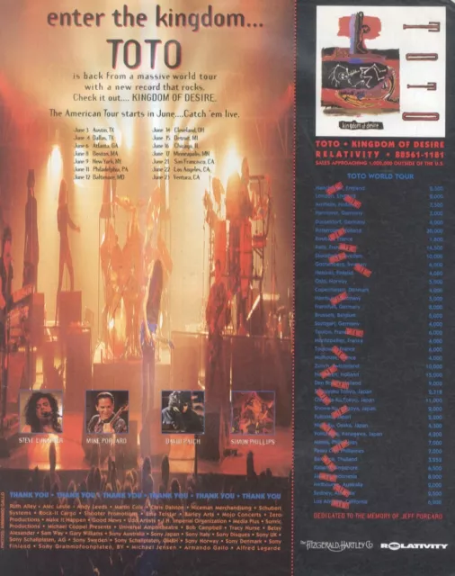 (HFBK7) POSTER/ADVERT 13X11& Toto Kingdom Of Desires Album & World