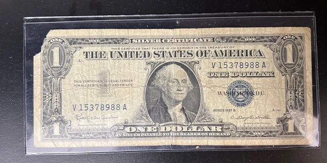 One Dollar Bill Silver Certificate Blue Seal Series 1957B