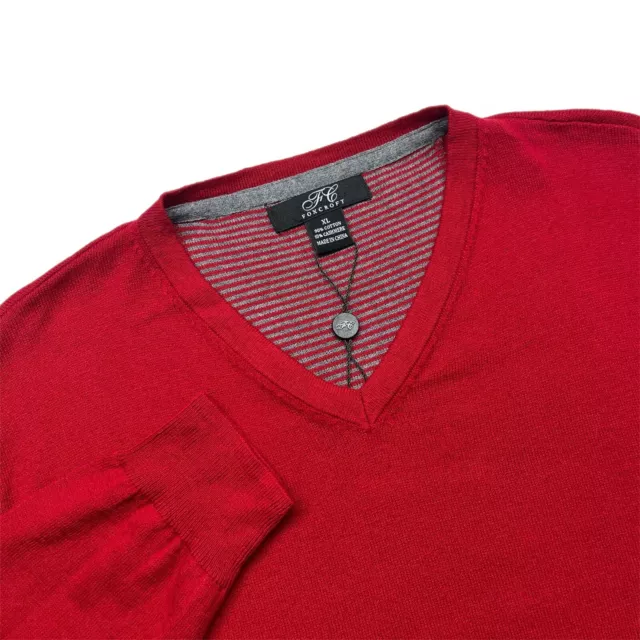 Foxcroft Cotton Cashmere Sweater Men XL V-Neck Pullover Long Sleeve Red NWOT