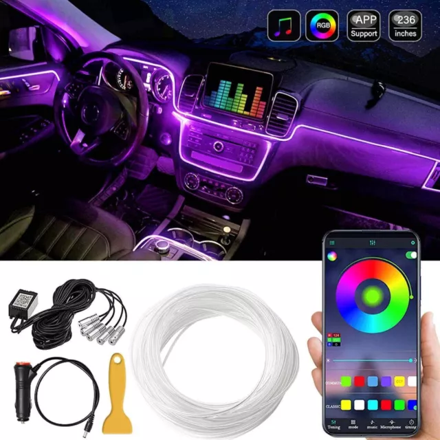 6M Auto RGB LED Ambientebeleuchtung Innenraumbeleuchtung Lichtleiste App Control