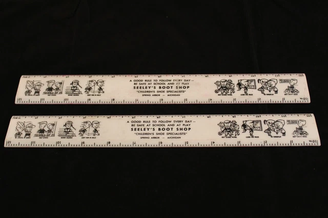 Lot of 2 Advertising Rulers Seeley's Boot Shop Cartoon Design