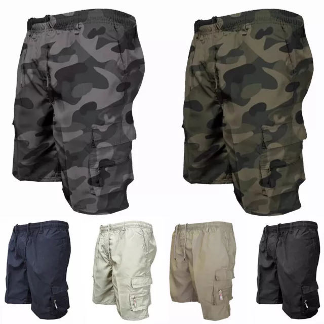 Summer Mens Elastic Waist Shorts Combat Cargo Work Pants Sports Casual Trousers