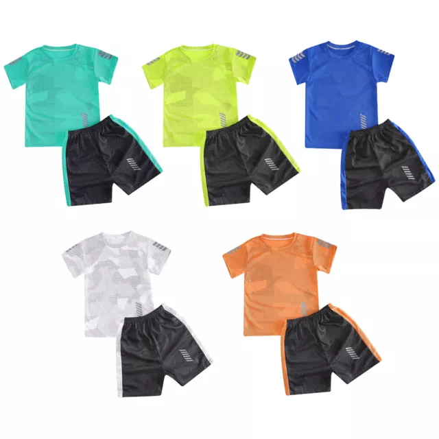 Kids Boys T-Shirt Moisture Tracksuit Youth Shorts Bottoms Activewear Workout