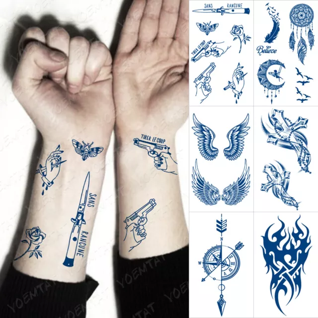 6PCS Gun Moth Cross Semi Permanent Waterproof Temporary Tattoo Sticker For Adult