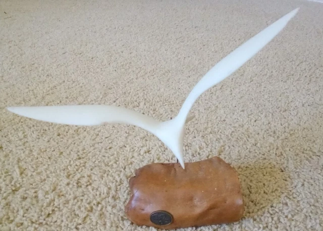 Vintage Signed By John Perry- Sculpture Seagull on Wood Base Mid Century Modern