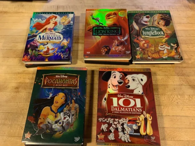 Lot of 5 Walt Disney DVD-2 discs Sets,Pocahontas, Mermaid,101, Lion King, Jungle