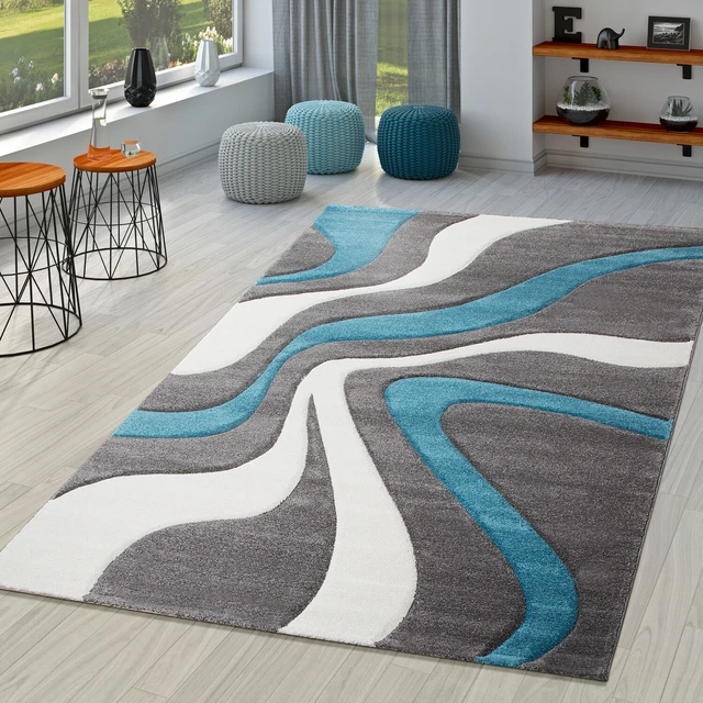 Salon Tapis De Salon Poils Ras Moderne Aspect 3D Design Géométrique À Vagues