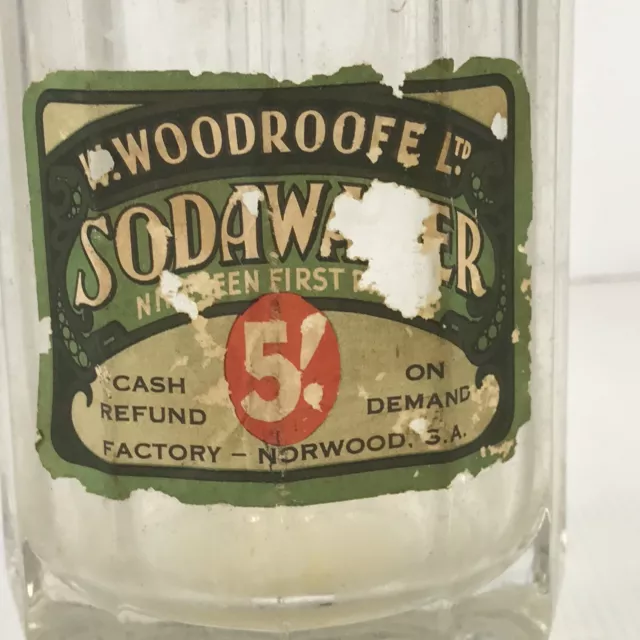 Woodroofe Sodawater Syphon Glass Bottle Norwood SA 3